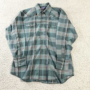 Vintage Wrangler Shirt Mens 16-34 Green Pearl Snap‎ Plaid Western Cowboy